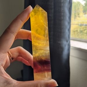 Yellow Purple Fluorite Point, 4.25" High Quality Clarity